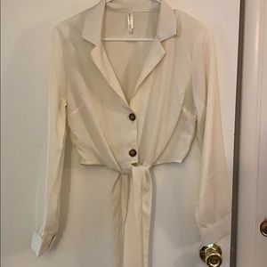 Cream Long Sleeve Sheer crop top